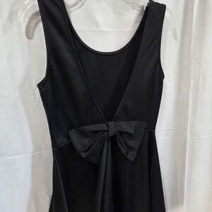 DGNY Sz L Black Sleeveless V-Back Bow Skater Dress Jrs Balletcore Coquette Party